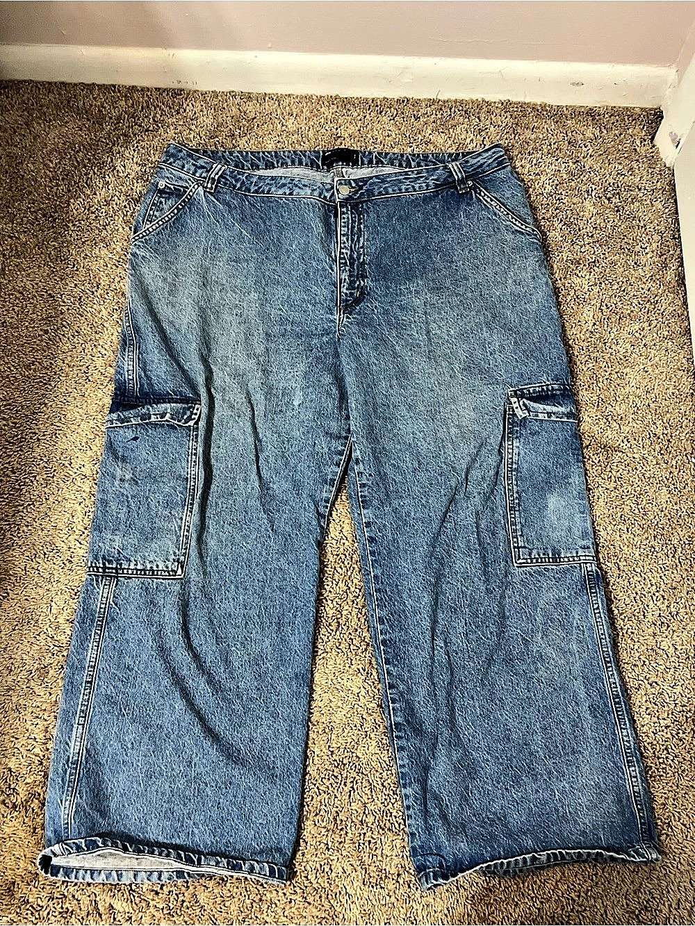 ASOS Wide Leg Cargo Jeans in Blue Waist 36/30